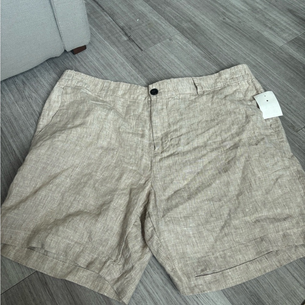 Panama Jack Natural Beige Linen-Blend Flat Front Shorts